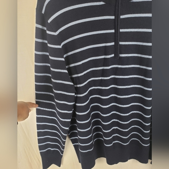 Brooks Brothers Quarter Zip Navy Striped Long Sleeve Fine Merino Wool Sz XL - Picture 3 of 8